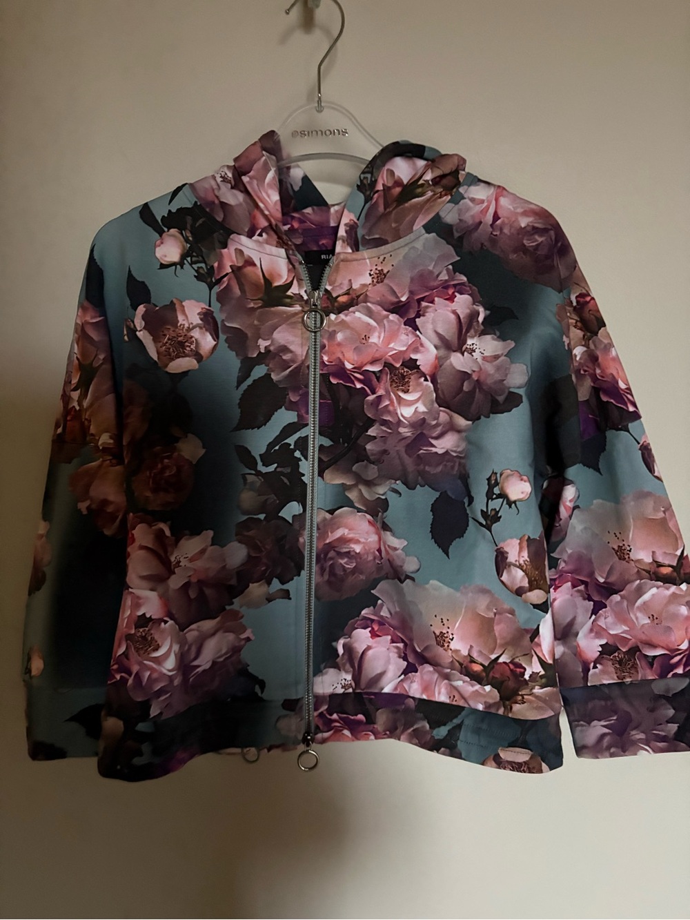 RIANI Blue Floral Zip Hoodie with Pink Roses